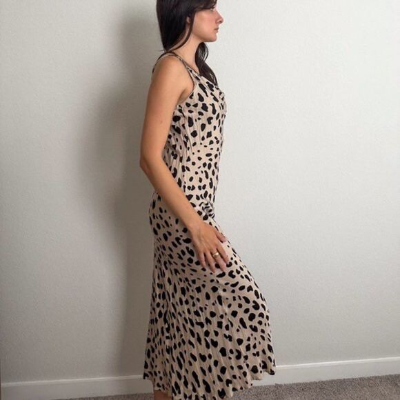 Urban outfitters Dress Forum Spotted Cowl Neck Slip leopard maxi Dress raton S - Picture 3 of 12